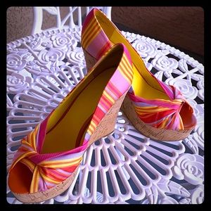 Nine West peep toe wedge colourful shoes 👠